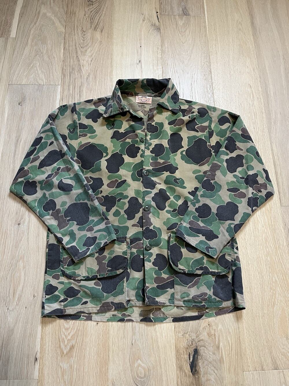 Vintage SAFTBAK Duck Camo Hunting Light Chore Jacket Shirt 60s 70s Large L USA